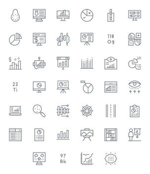 Data Visualization Comprehensive Bundle with 40 Pixel Optimized Thin Line 128x128 Icons vector
