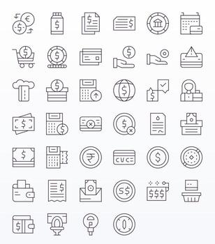 40 Icons for Payment optimized in Grid Fitted 64x64 Thin Line resolution vector