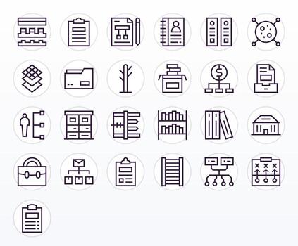Regular Line PIXEL Perfect Icons from Organization Set with 25 64x64 Icons vector