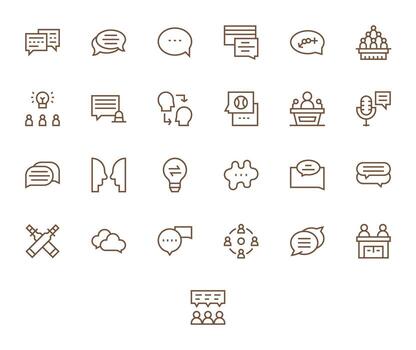 discusión escalable conjunto presentando 25 píxel Perfecto regular línea retina Listo íconos vector