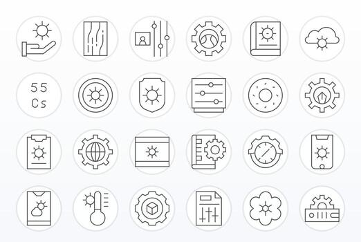 24 Delgado línea píxel optimizado diseños para parámetros 128x128 íconos vector