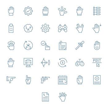 32 Icons for Action featuring 128x128 Grid Fitted Thin Line Graphics vector