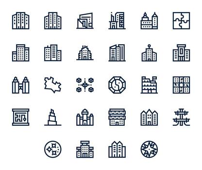 negrita línea píxel optimizado íconos desde complejo conjunto con 28 alto resolución íconos vector