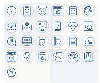25 Icons for System Error featuring 128x128 Pixel Aligned Regular Line Graphics vector