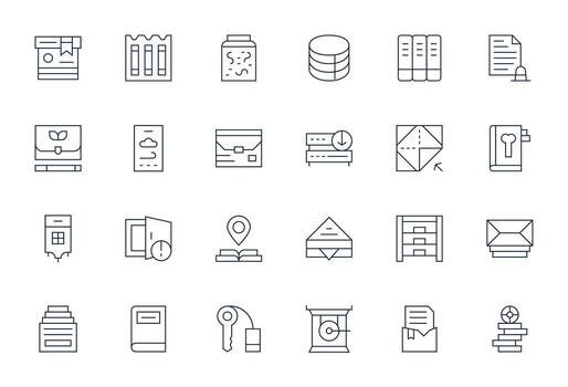 24 128x128 Icons for Archive in Grid Fitted Thin Line Format vector