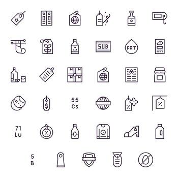 35 High Resolution Regular Line Icons optimized for Label PIXEL Perfect display vector