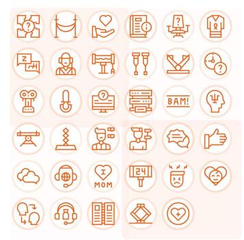 Support Icon Collection featuring 35 Display Perfect 256x256 Regular Line Designs vector