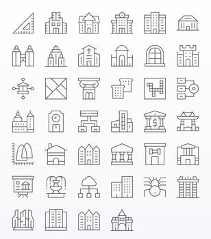 40 Display Perfect Icons themed around Architecture in High Resolution Thin Line format vector
