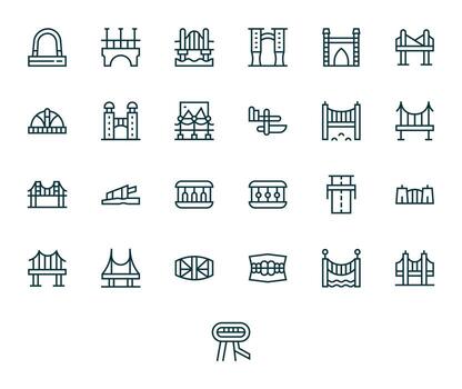 Bridge Complete Package with 25 High Resolution Regular Line Detail Enhanced Icons vector