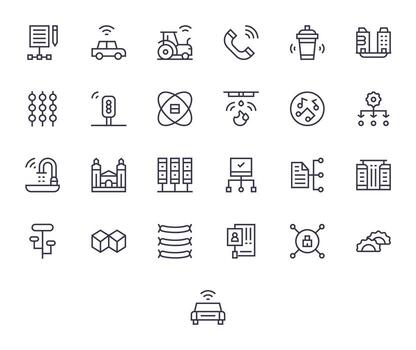 Connected Icon Library with 25 Regular Line High Resolution Pixel Optimized Designs vector