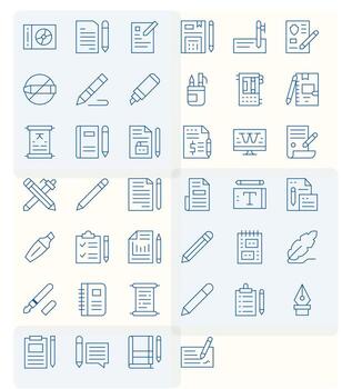 Writing Digital Pack containing 40 Pixel Optimized Thin Line 128x128 Icons vector