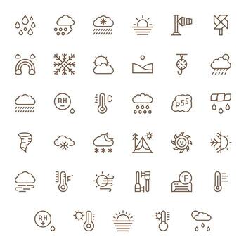 35 Regular Line Grid Fitted High Resolution Icons from Weather Suite vector