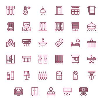 Room Grid Fitted Set with 35 High Resolution Regular Line Icons vector