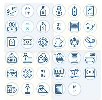 35 Retina Ready Regular Line Icons for Price with Pixel Optimized precision vector