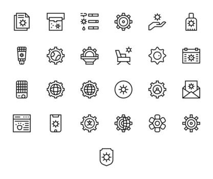 configurar retina Listo icono paquete con 25 regular línea píxel optimizado elementos vector