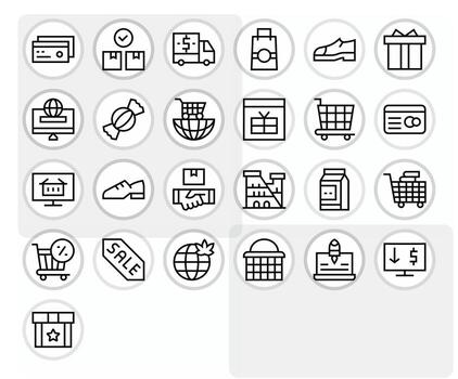 comercio electrónico profesional conjunto con 25 regular línea píxel optimizado 256x256 íconos vector