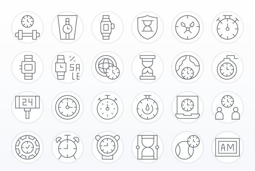 Clock Professional Set with 24 Thin Line Editable High Resolution Icons vector