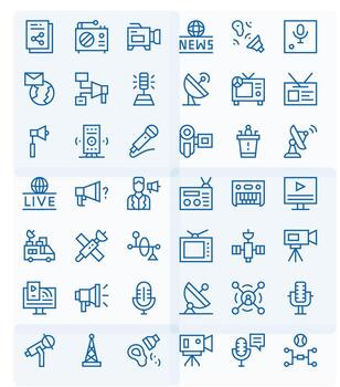 42 64x64 Regular Line Icons optimized for Broadcast Pixel Aligned display vector