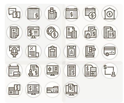 Billing Scalable Set featuring 28 Pixel Optimized Bold Line High Resolution Icons vector