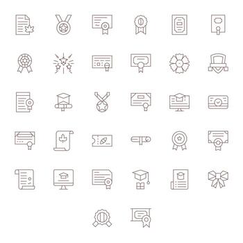 Thin Line Style Certificate Icons with 32 High Resolution Pixel Optimized Designs vector