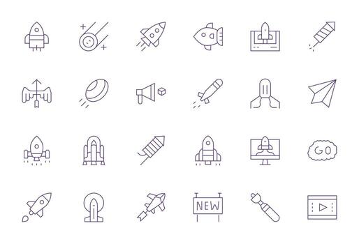 Launch Grid Fitted Set with 24 Retina Ready Thin Line Icons vector
