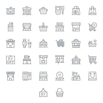 Retailer Pixel Aligned Set with 32 High Resolution Thin Line Icons vector