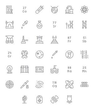 40 Icons inspired by Science in Pixel Optimized Retina Ready Thin Line quality vector
