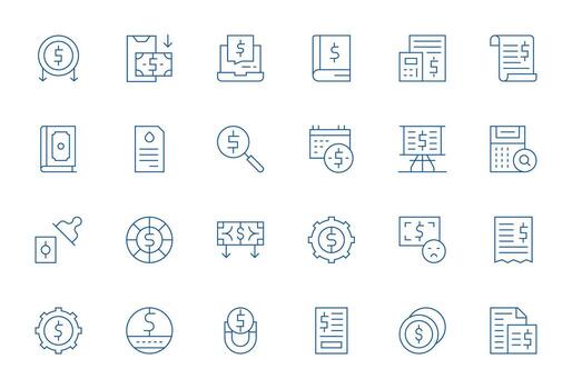 Thin Line Style Expense Icons with 24 256x256 Pixel Optimized Designs vector