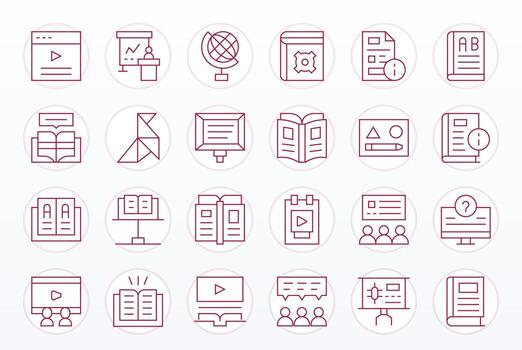 Tutorial Grid Fitted Set with 24 Retina Ready Thin Line Icons vector