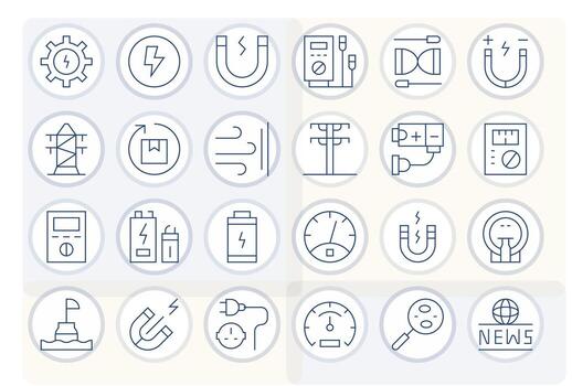 24 Icons for Current featuring 256x256 Grid Fitted Thin Line Graphics vector