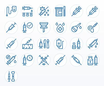 25 Regular Line Icons for Syringe in crisp High Resolution Grid Fitted resolution vector