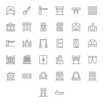 32 PIXEL Perfect Icons themed around Entrance in High Resolution Thin Line format vector