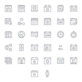 calendario escalable conjunto presentando 32 detalle mejorado Delgado línea alto resolución íconos vector