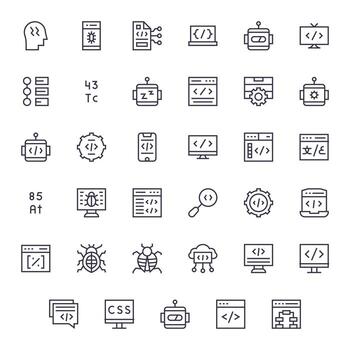 35 regular línea íconos para programación en crujiente 256x256 cuadrícula equipado resolución vector
