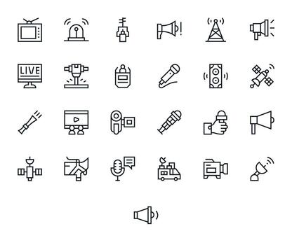 Broadcast Display Perfect Set with 25 256x256 Regular Line Icons vector