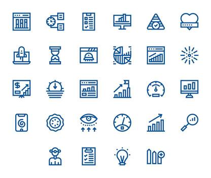 Progress Bar Icon Collection featuring 28 Pixel Aligned High Resolution Bold Line Designs vector