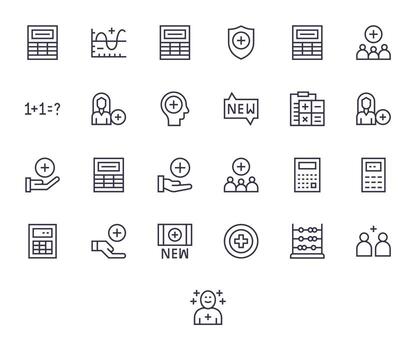 Addition Icon Toolkit featuring 25 Detail Enhanced 256x256 Regular Line elements vector