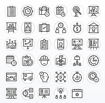 35 Icons inspired by Project in Pixel Optimized High Resolution Regular Line quality vector