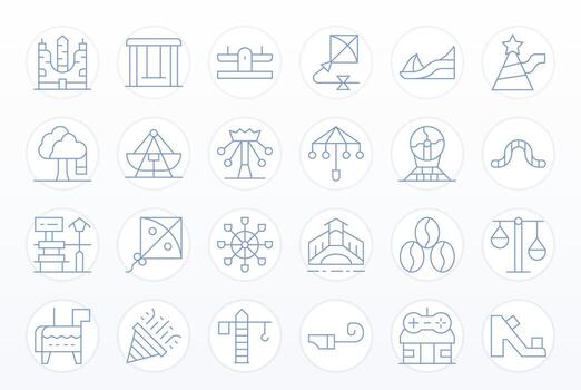 Amusement Icon Toolkit featuring 24 Detail Enhanced 128x128 Thin Line elements vector