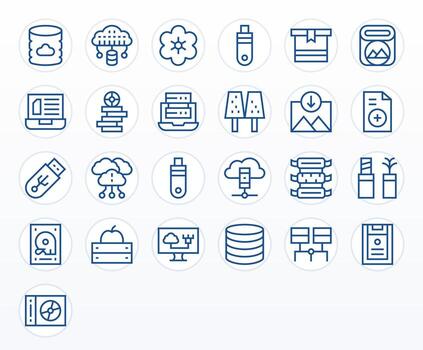 File Storage Scalable Set featuring 25 Pixel Aligned Regular Line Retina Ready Icons vector