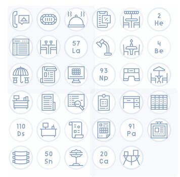 35 píxel optimizado retina Listo íconos para mesa en elegante regular línea diseño vector
