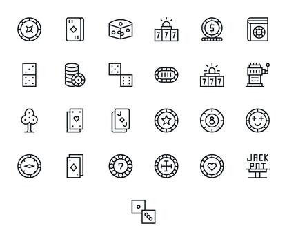 Casino Icon Library with 25 Regular Line High Resolution Pixel Optimized Designs vector