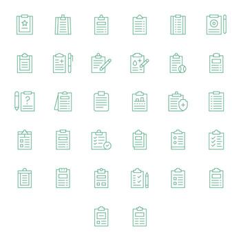32 Icons for Clipboard optimized in Editable 256x256 Thin Line resolution vector