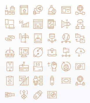 Data Transfer Modern Collection with 40 Thin Line 128x128 Pixel Optimized Icons vector