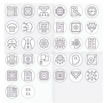 Data Processing Icon Toolkit featuring 32 Editable 64x64 Thin Line elements vector