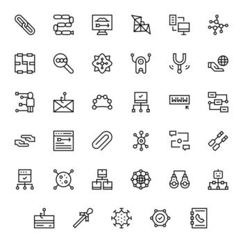 Link Scalable Set featuring 35 Pixel Aligned Regular Line Retina Ready Icons vector