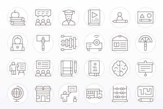 24 Thin Line Grid Fitted Retina Ready Icons from Learning Suite vector