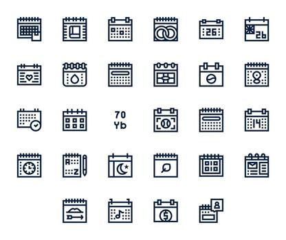Date Display Perfect Set with 28 High Resolution Bold Line Icons vector