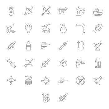 Projectile Ultimate Package with 32 High Resolution Thin Line Detail Enhanced Icons vector