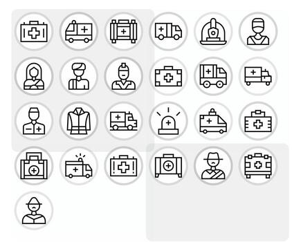Paramedic Icon Repository containing 25 Regular Line High Resolution Editable graphics vector